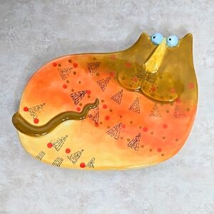 JoyCats Orange and Gold Cat-Shaped Ceramic Plate 6"X4.25"